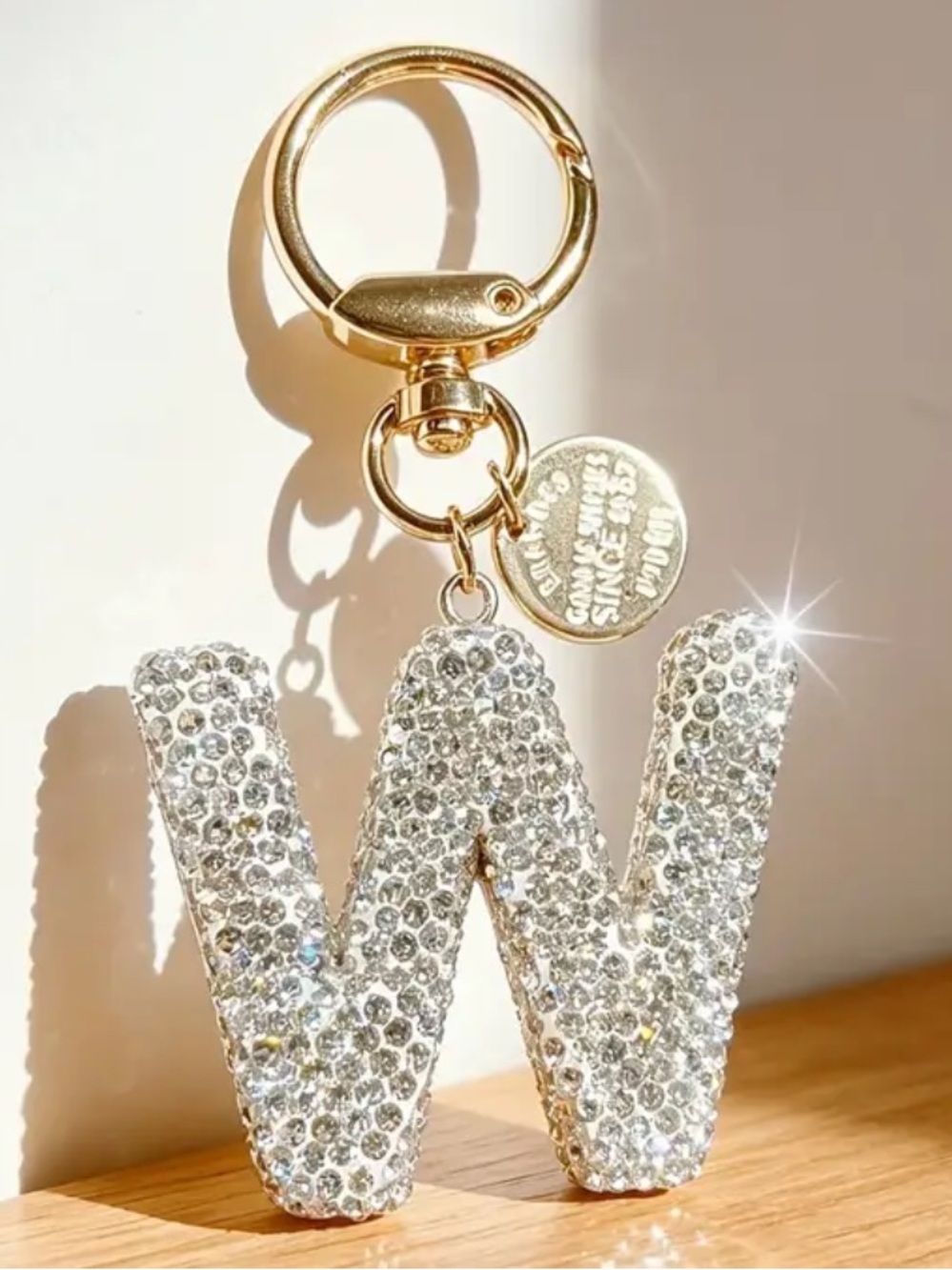 W Rhinestone Keychain Charm